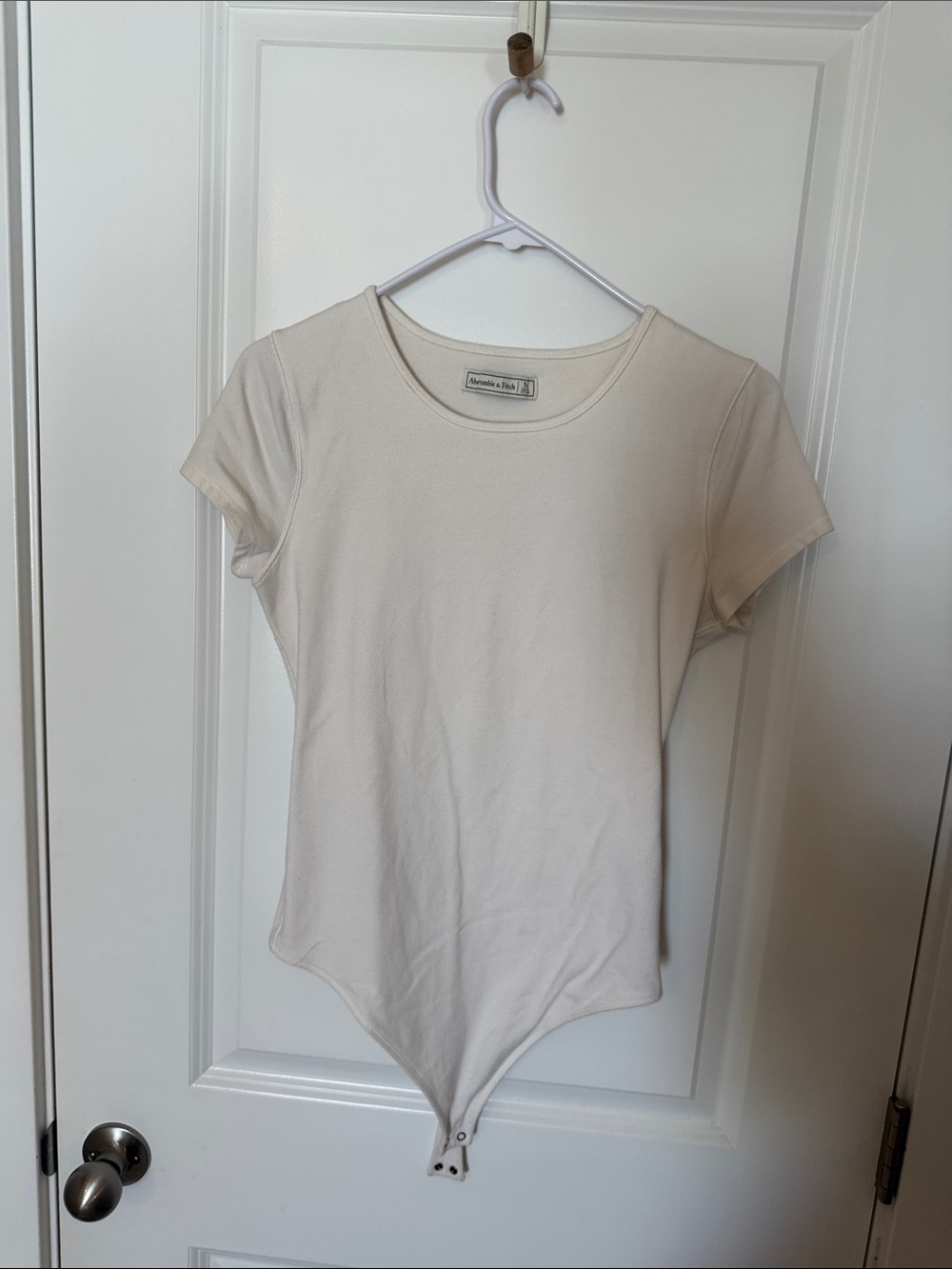 Abercrombie & Fitch Double Lined Cream Short-Sleeve Crewneck Bodysuit